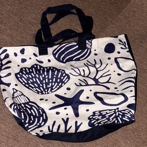 Navy and White Tote Bag with Sea Life Design
